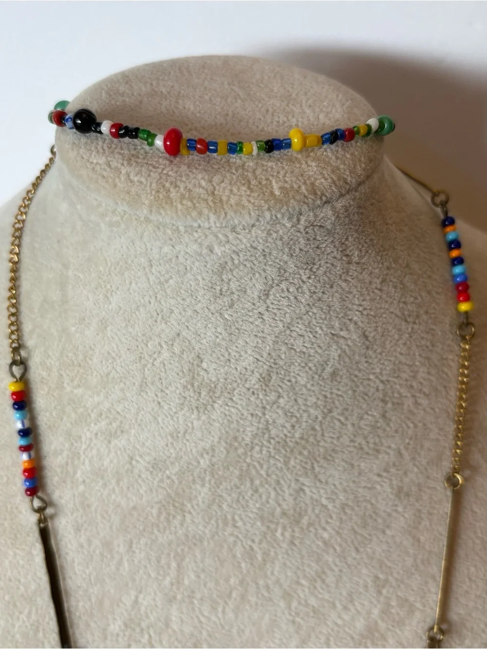 Rainbow Seed Bead Necklace & Bracelet Set Gold Chain Layered Jewelry